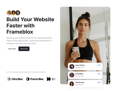 Landing page website hero section for Framer - Frameblox UI Solt cta framer header hero landing notification popup section template ui webdesign website