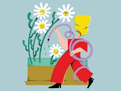 Teen Breathe Magazine - The magic of HALT character editorial illustration flowers gardening illustrations magazine magdaazab mental health