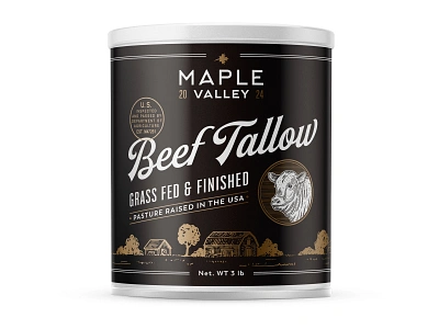 Label design for Beef Tallow beef bull drawing farm graphic design illustration jar label landscape organic tallow tin village vintage