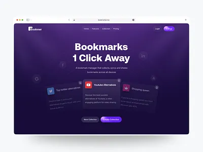 Bookmarker website design ai dark theme design figma modern purple ui ux visual web design website