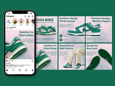 NIKE Dunk Low Retro SE Carousel Post Glorify Template carousel post template editable template glorify graphic design inspiration instagram post nike nike design nike shoes social media post shoes social media shoes social media post social campaign