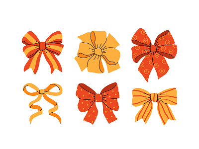 Red Christmas bows set bow cartoon christmas concept cute design flat holiday illustration present red vector yellow