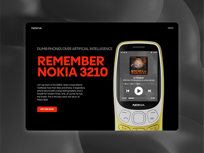 Nokia 3210 come back | Hero section proposal black branding brutalist design graphic design minimal minimal design mobile phone nokia ui uxui web