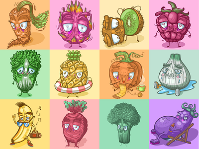 Vegetables and fruits 🧅🥦🌶️🍍🍌 avocado funny ilustration ilustrator