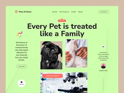 Landing page UI Design for Vet Company (Paws and Claws) pet ui design vet ui