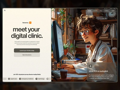 AI Healthcare landingpage ai ai design ai healthcare ai landingpage cartoon framer landingpage landingpage design minimalistic modern web3 webflow