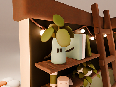 Cozy Cat Cute plant 3d 3dart animation blender blender3d cozy cute diorama graphic design home kawaii motion graphics plants