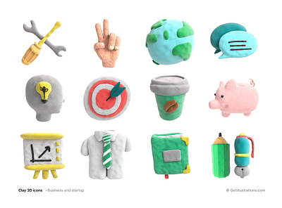 Clay 3D Business icons 3d icons blender branding business icons cartoon chat icons clay icons clay texture design download getillustrations globe icon icon idea icon illustration logo png icon startup icons ui website icons