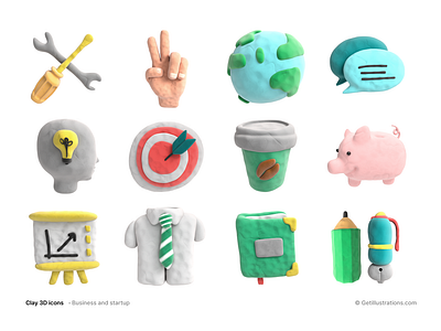 Clay 3D Business icons 3d icons blender branding business icons cartoon chat icons clay icons clay texture design download getillustrations globe icon icon idea icon illustration logo png icon startup icons ui website icons