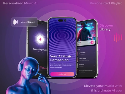 🎶 AI-Powered Music APP! ai app ai music animation branding graphic design logo mobile application mobile ui music application ui ui ux