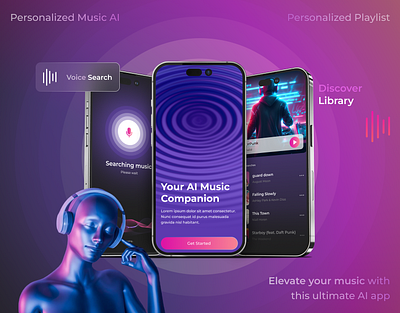 🎶 AI-Powered Music APP! ai app ai music animation branding graphic design logo mobile application mobile ui music application ui ui ux