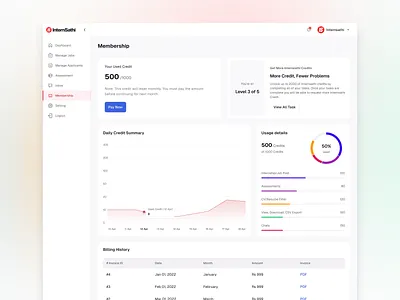 Membership - Internsathi app design billing booking app clean creative design membership ui