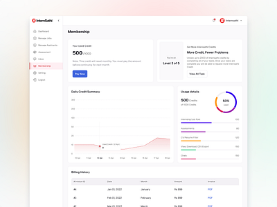 Membership - Internsathi app design billing booking app clean creative design membership ui