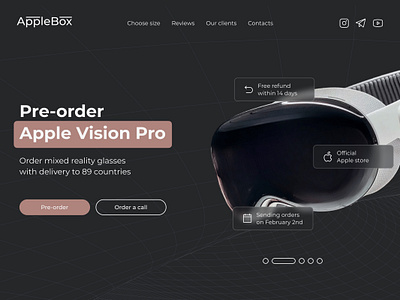 Apple Vision Pro - pre-order advantages apple auto order buttons catalog design figma glass icons landing logo menu mob online pre order scroll shop uxui vision pro web