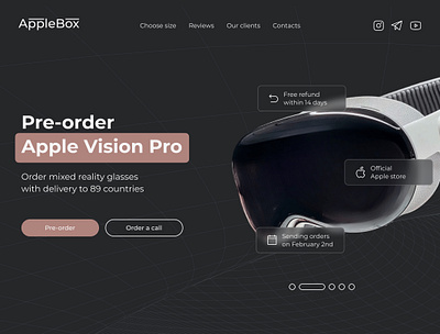 Apple Vision Pro - pre-order advantages apple auto order buttons catalog design figma glass icons landing logo menu mob online pre order scroll shop uxui vision pro web