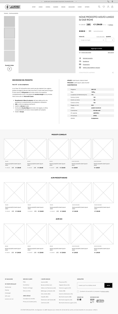 Product card wireframe of the DF Sport Specialist website ux ux assessment wireframe