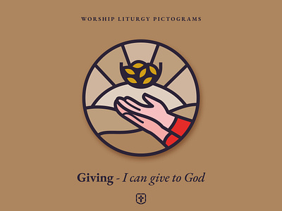 Worship Liturgy Pictograms 6/8 - Giving brown christian church branding gift giving hands icon illustration logo pictogram stained glass worship