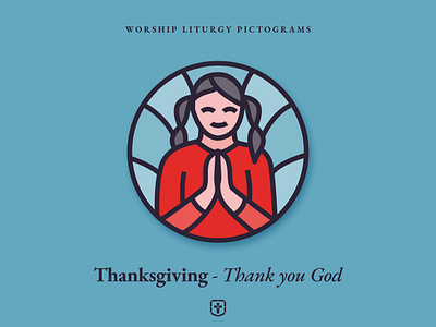 Worship Liturgy Pictograms 7/8 - Thanksgiving blue church branding happy icon illustration logo pictogram prayer stained glass teal thanks worship