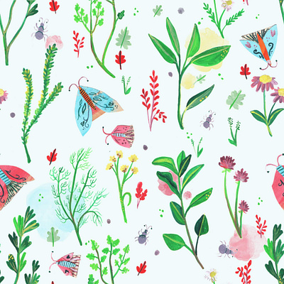 Floral pattern illustrations branding floral flowers food herbs moths packaging pattern ui