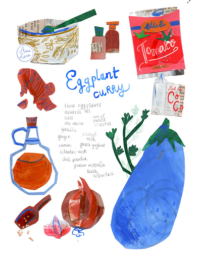 Food and recipe illustration art cookbook cooking editorial eggplant food illustration ragu recipe