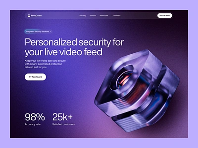 Video Feed Security - Landing Page 3d clean design glass ui ui design ux web design