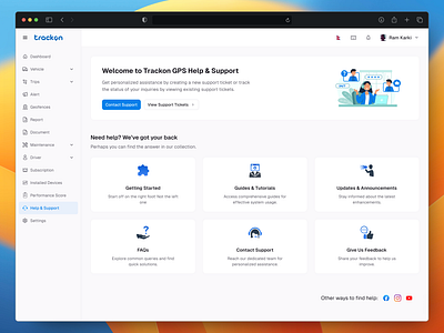 Help & Support Page - Trackon GPS app design booking app clean creative design help support ui