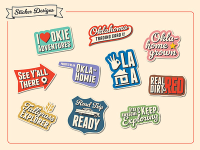 Series 1 Sticker Designs for Oklahoma Trading Card Company branding cute graphic design oklahoma retro sticker trading card vintage