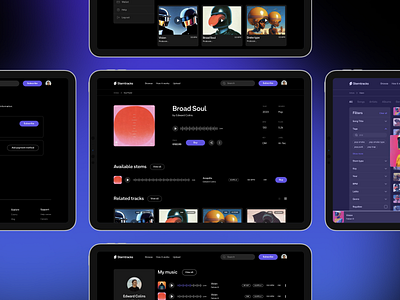 Stemtracks audio player dark theme dark ui design system fireart fireart studio interaction music app music platform music player product design ui ui design ui kit user experience user interface ux ux design uxui web app