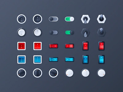 Analog switches and buttons in skeuomorphic style buttons free icons minimal realistyc skeuomorphism switch switcher toggle tumbler