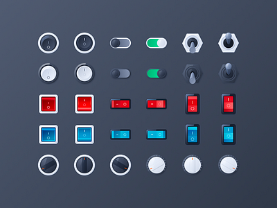 Analog switches and buttons in skeuomorphic style buttons free icons minimal realistyc skeuomorphism switch switcher toggle tumbler