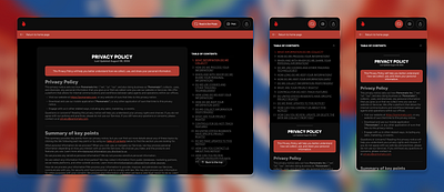 Pomomato privacy page - 2nd iteration + mobile branding clean concept dark legal minimal mobile pomodoro privacy red sketch terms ui web