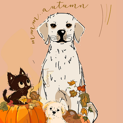 autumn! 2danimation aftereffects animation autumn cat dogs fall falling leaves halloween illustration mapleleaves motion graphics motiondesign october pumpkin vectorart