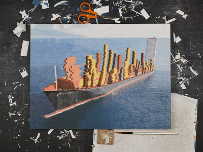 MSC Ingrid boat collage container ship container ship illustration dribbble ship