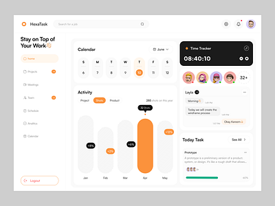 Task Management Dashboard app chart clean design emoji fireart task track ui ux work