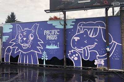 Pacific Paws Mural animals cat dog illustration mural