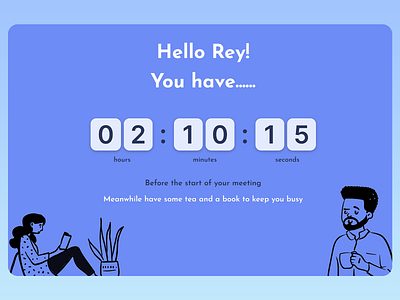 Illustration: Meeting Countdown Timer Interface appointment countdown countdown timer custom greeting digital clock digital reminder engaging ux friendly ui illustration design interface animation interface design meeting reminder minimal design personalized touch pre meeting screen productivity tool relaxed interface soft color scheme time management user experience waiting screen