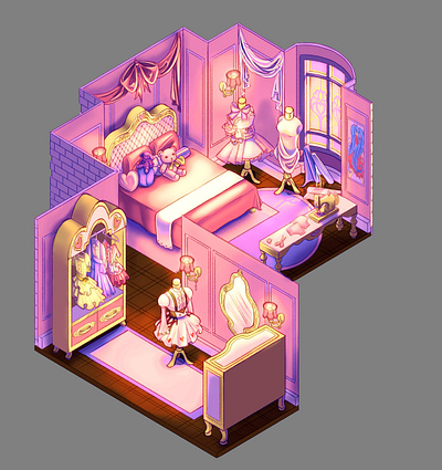 Princess Room - Isometric character art design environment environmental art fanart illustration poster print