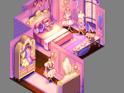 Princess Room - Isometric character art design environment environmental art fanart illustration poster print