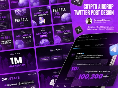 Crypto Pluto Airdrop Twitter Post Design ai airdrop banner blockchain crypto defi design instagram media post social telegram twitter web website x