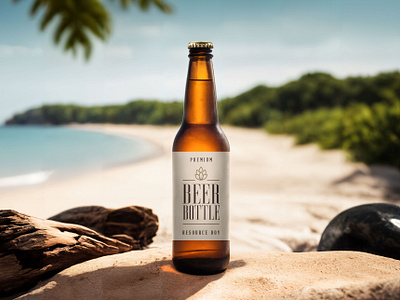 Free Beer Bottle Mockup on the Beach beer beer bottle beer bottle mockup beer label bottle mockup download free free mockup freebie freebies graphic design label mockup mockups packaging psd rb resourceboy