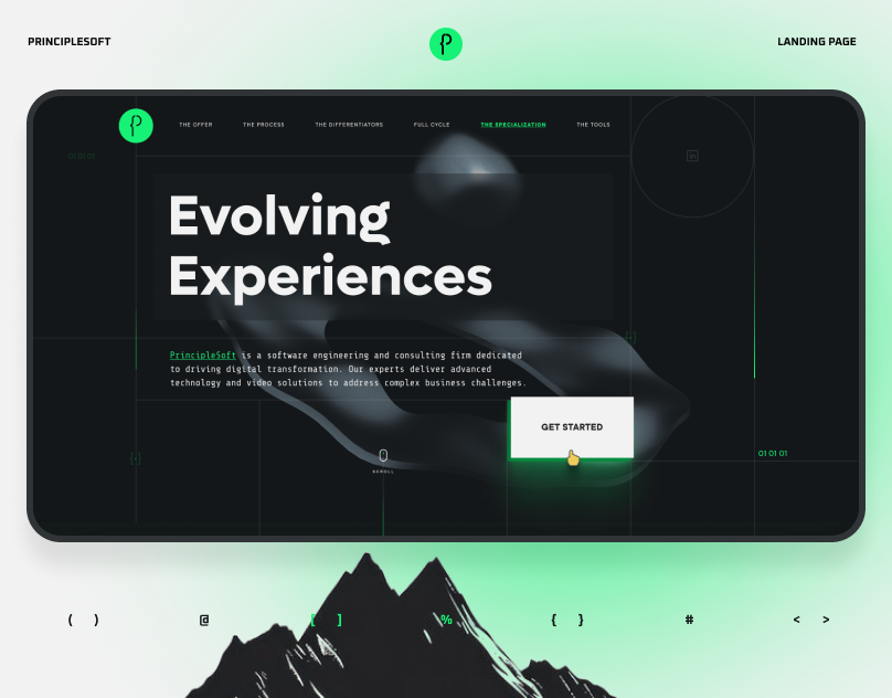 PRINCIPLESOFT | Landing Page black clean dark design green grid landing landing page landingpage software ui ux web web design