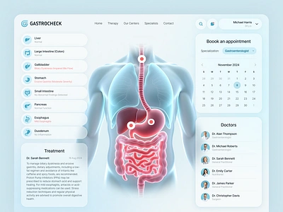 Healthcare Dashboard Medical Design biomedical biotech clinic clinic website dashboard digestive health doctor gastroenterology health healthcare healthtech laboratory medical medical design medicine medtech science web design website wellness