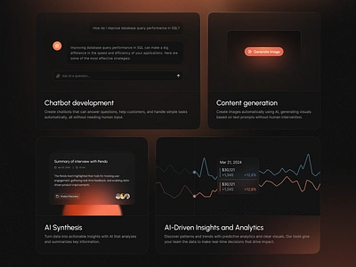 AI-themed landing page section ai aritificial chatbot chatgpt conversational dashboard intelligence landing page stats ui widget widgets