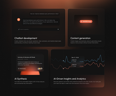 AI-themed landing page section ai aritificial chatbot chatgpt conversational dashboard intelligence landing page stats ui widget widgets