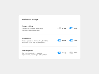 Notification settings admin check component dashboard figma light mode minimal modal notification notification settings off on preference product design status toggle toggle switch toggles ui ux