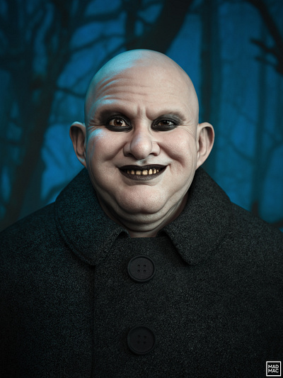 Uncle Fester 3d 3d modeling addamsfamilly character design creepy digital art gothic halloween portrait render texture zbrush