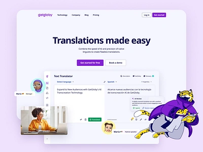 GetGloby AI-Powered Translation Platform – Landing Page Design ai ai translation artificial intelligence getgloby landing landing ai landing page landing translation localization product design translation translation platform ui ui design ux design web web design webflow