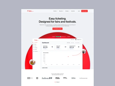 E-Ticketing for Festivals Landing Page Concept app b2b b2c business clean design e ticketing event festivals grey hero illustration landing page modern red saas simple ui