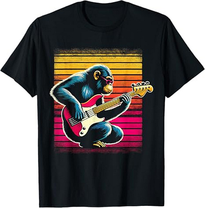 Chimpanzee Monkey Playing Electric Bass Guitar Retro Vintage apparel graphic design graphictees shirt streetweardesign