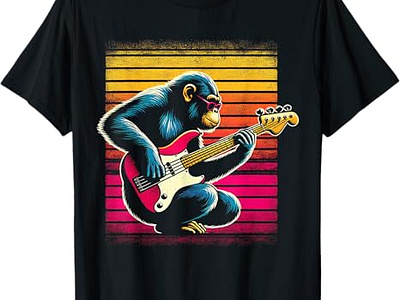 Chimpanzee Monkey Playing Electric Bass Guitar Retro Vintage apparel graphic design graphictees shirt streetweardesign